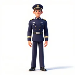 noble pilot in uniform, stylized pixar-style 3d render, full body, standing, isolated on a pure white background, centered, whole figure in frame, sharp focus, studio lighting