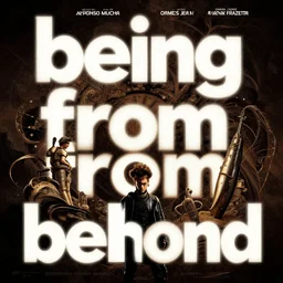 exquisite imaginative poster art, text saying'being from beyond'movie art, by lucusfilm, weta studio, alphonso mucha, james jean, frank frazetta, 8 k, denoised, sharp, crisp, high quality, cinematic