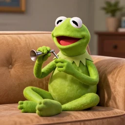 candid photo of kermit the frog sitting on the couch hitting a bong, kermit the frog in ted ( 2 0 1 2 ) bong scene, kermit the frog, high resolution photo, trending on artstation, interior design,