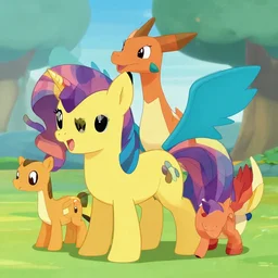pokemon mixture between ponyta and combusken, cartoon style