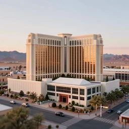 Cinestill 800t, 8K, 35mm; beautiful ultra realistic minimalistic lloyd wright (1950) film still scene, 2000s frontiers in seinen manga architecture magazine September wes anderson edition, highly detailed, extreme closeup three-quarter scene, tilt shift desert background, three point perspective, focus on las vegas hotel;sunset;wide;foliage, soft lighting