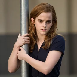 emma watson, bound with a metal pole, 4 k, hyperrealistic