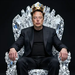 Elon Musk is a God sitting on a diamond throne with a crown and Halo made out of the Suns light by Greg Hildebrandt
