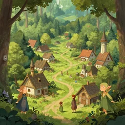 small woodland village of elves, extremely detailed, sharp focus, wide view, full body shot, smooth, digital illustration, by, james jean, by rossdraws, frank franzzeta, sakimichan, jeremy lipking
