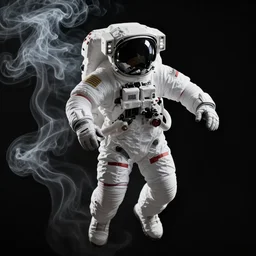 close up shot of a full body floating astronaut smoke elemental fading into white smoke, high contrast, james gurney, peter mohrbacher, mike mignola, black paper, mandelbulb fractal, trending on artstation, exquisite detail perfect, large brush strokes, bold blacks and pinks and blues tones, intricate ink illustration, black background