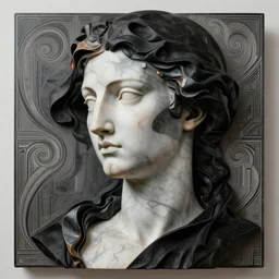 epic concept art. abstract beautiful female face silhouette mixing with black and color liquid silk cloth and marble. abstract sculpture. art deco swirls. neo noir, modern sculptre, engraving. epic masterpiece, michelangelo, francois boucher, caravaggisti. neo brutalis, low poly, matte painting. greg rutkowski, wlop, victo ngai, kandinski