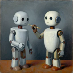 A surrealist painting of a robot painting a surrealist painting of himself by a famous surrealist painter