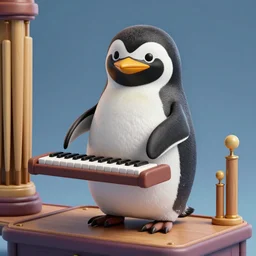 A penguin plays on an organ, highly detailed, digital art, trending on Artstation