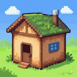 a hut in pixelart