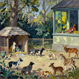 parisian petting zoo with small creatures by shaun tan, intricate, torn paper decollage, oil on canvas by edward hopper, ( by mattias adolfsson ), by moebius
