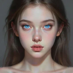 upper body painting of a girl with beautiful iridescent blue eyes, portrait, highly detailed, digital painting, artstation, concept art, sharp focus, dreamy quality illustration, art by artgerm and greg rutkowski, wlop and magali villeneuve