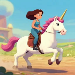 portrait of human riding an unicorn, action scene, pixar style, by tristan eaton stanley artgerm and tom bagshaw.