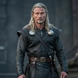 photo of mads mikkelsen as odin, wearing norse viking clothes