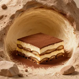 cave made out of tiramisu, 4k, photograph