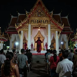 a hd colored vhs footage of a view of a horror devil exorcism in thai temple, found footage, night scene with flash, scene, highly detailed, blair witch footage, vhs footage