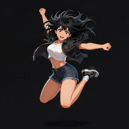 black haired cute fiesty female character jumping in the air by!! ilya kuvshinov!!, high - key lighting, detailed illustration, digital art, featured on artstation