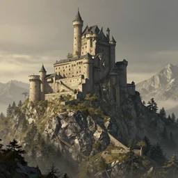 Matte Landscape. Castle built on top of a tall mountain. HD, 8k, elaborate, detailed digital art trending in artstation