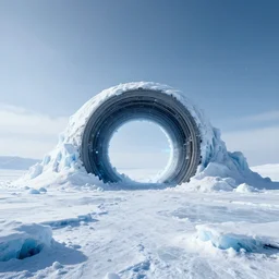 intergalactic stargate portal in the middle of a frozen tundra, with ice and snow all around it by paul gustave fischer