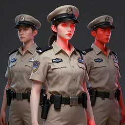 pale skin security officers beige uniform and caps % glowing red skin % trending on artstation high detail digital painting