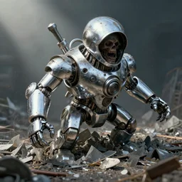 airbrushed reversed yaw blown out morphing chrome machine submerged in trash by alex ross, basil gogol fine art masterpiece baked at 3 0 0 f, matte painting, cold lighting, aged with sunlight, award winning horror, photorealistic render, cinematic