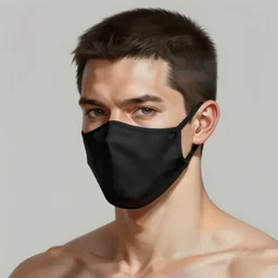 white man with black fabric mask, short dark hair, true anatomy!, digital painting, style of akira anime