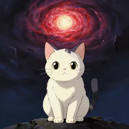 anime portrait of kitten with eternal abyss backdrop, wide shot, trending on artstation, dramatic, studio ghibli, poster