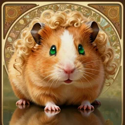 portrait of an elf hamster, beautiful blonde curly hair and green eyes, very detailed, amazing quality, stunning, rebecca guai, alphonse mucha and photo ilya kuvshinov, alexey gurylev, artstation, pixiv, digital art, rtx reflection