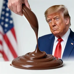 donald j. trump spraying chocolate pudding onto liberals