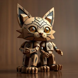 highly detailed, symetrical, geometrical, cgsociety, artstation, concept art official art, octane illustration artoys cute figurine wooden robots samourai cat ears in wood sculpture alphonse mucha
