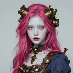portrait of a young girl, pale skin, vibrant color, steampunk, art by tretchikoff