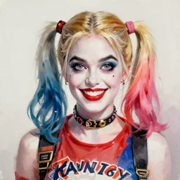 Harley Quinn Portrait, digital painting, hyperrealistic, trending on ArtStation