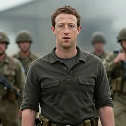Movie still of Mark Zuckerberg in Saving Private Ryan, establishing shot