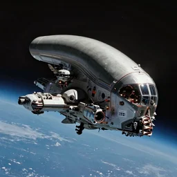 photo of the spacecraft nostromo from the movie alien flying in space, atmospheric lighting, ultra realistic details, 8k