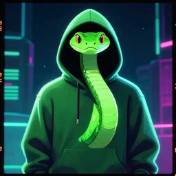 green snake in hoodie, portrait, vaporwave, synthwave, neon, vector graphics, cinematic, volumetric lighting, f 8 aperture, cinematic eastman 5 3 8 4 film