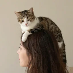 Woman with cat in her hair