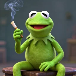 kermit the frog smoking a joint, digital art, photorealistic