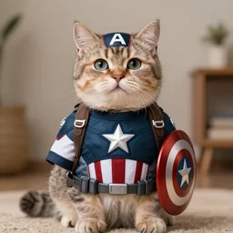 a cat wearing captain america's outfit