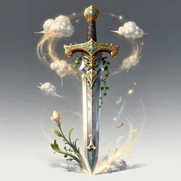 beautiful fantasy giant sword carved with decorative ornament, acanthus scrolls, ( ( lilies ) ), ivy, energy, geometry, bones, petals, stems, ceremonial clouds, dripping paint, fibonacci rhythm, artstation, artgerm, wlop, symmetric ornaments