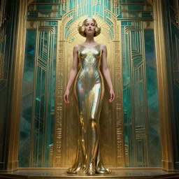 Art Deco, Greg rutkowski Trending artstation, surrealist, sci-fi, epic, cinematic, feminine, display, magnificent