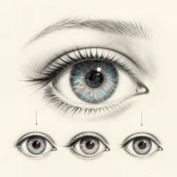 an anatomicaly correct sketch about the evolutional stages of the common eye