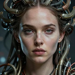 Medusa, natalie Portman, detailed face,  very detailed, dramatic lighting, electrical details, high details, 4k, 8k, trending on artstation, by Greg Rutkowski, Wayne Barlowe, Hajime Sorayama and Boris Vallejo