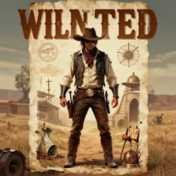 steampunk Wild West wanted poster