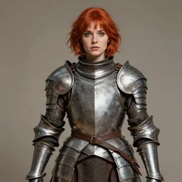 a beautiful woman wearing cloth armor, redhead, short hair, by krenz cushart