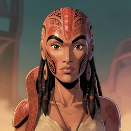 portrait of a maori female android, by MARVEL comics and Sandra Chevrier