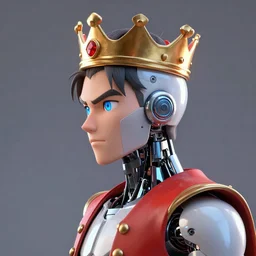 ai robot king profile - view portrait 4 k digital art 3 d render octane render, anime, two dimensional, looking to the side