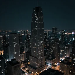 Blade Runner cityscape, massive buildings, dark mood, photorealistic
