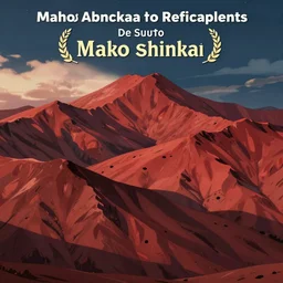 landscape with red mountains, makoto shinkai