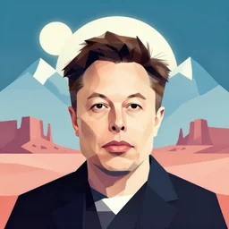 portrait of elon musk as a geometric minimalist design, in the background there are isometric mountains with full moon behind the top, trending on artstation, cute digital art, monument valley