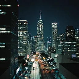 photo of a cyberpunk city at night, long exposure photograph, 4k, grainy, film photography