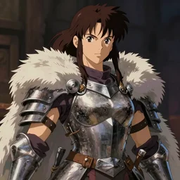 anime barbarian woman, plated fur leather armor, chest plate, highly detailed, muscular, very beautiful face, digital art, pixiv fanbox, artstation, by greg rutkowski, wlop, miyazaki hayao